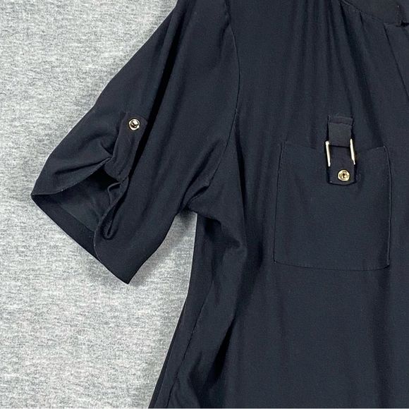 PerSception Concepts Womens Black Short Sleeve Tapered 2 Button V Neck Blouse XL - Picture 3 of 10
